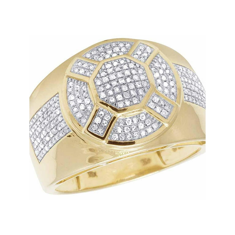 10K Yellow Gold Real Diamond Mens Designer Pinky Ring 1 2 CT 16MM
