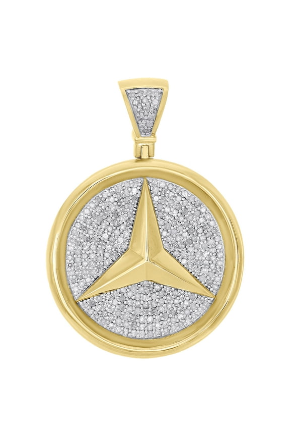 10K Yellow Gold Real Diamond Mercedes Medallion Pendant 1.75" Mens Charm 1.48 CT