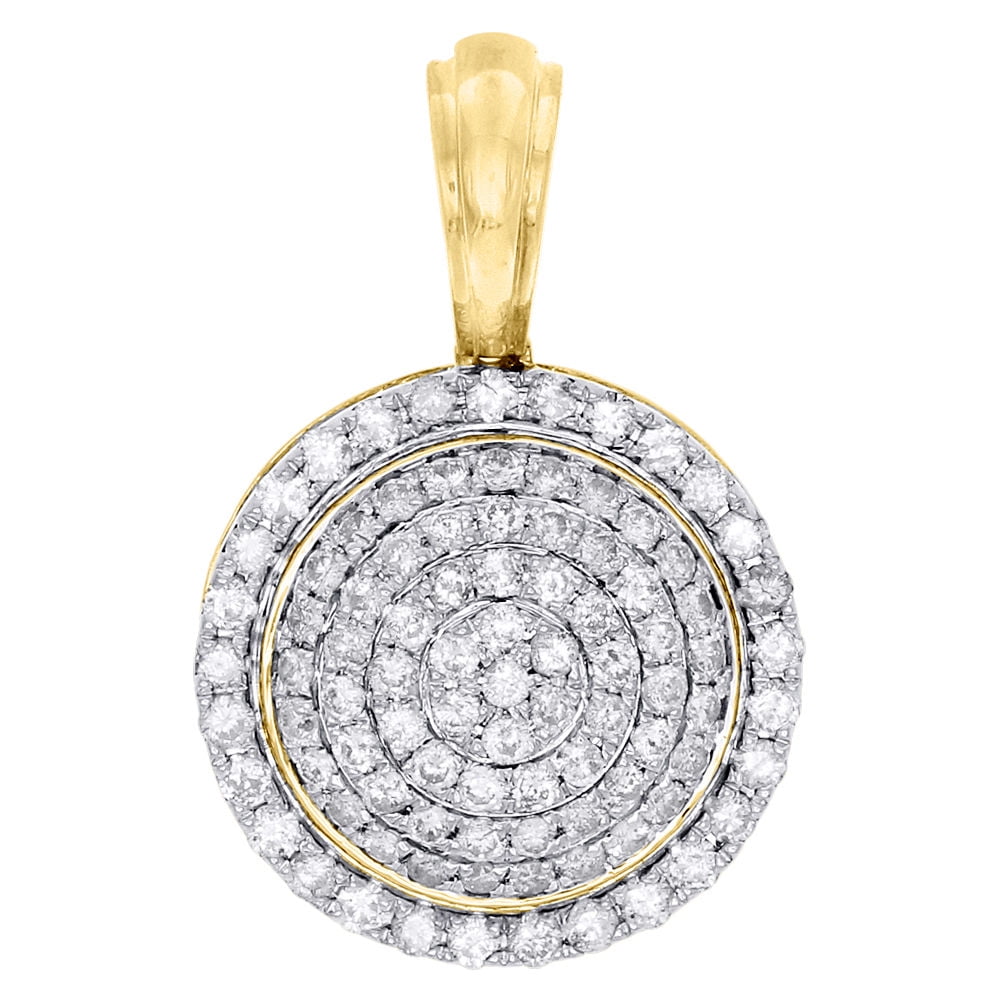 JFL DIAMONDS & TIMEPIECES 10K Yellow Gold Real Diamond Round Pillow Medallion Pendant Mens Charm 1.92 Ct.