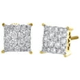 thumbnail image 1 of 10K Yellow Gold Real Diamond Sqaure Cluster 4 Prong Studs 7.5mm Earrings 3/4 CT., 1 of 5