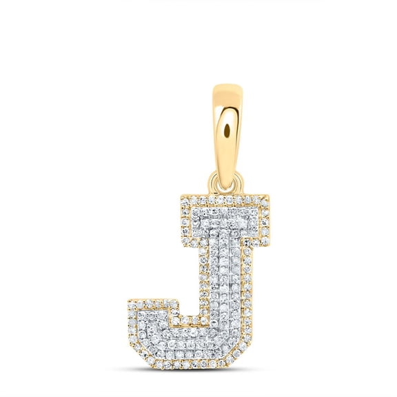 10K Yellow Gold Real Diamond Unisex Tiered Block Font Initial J Pendant 3/8 CT