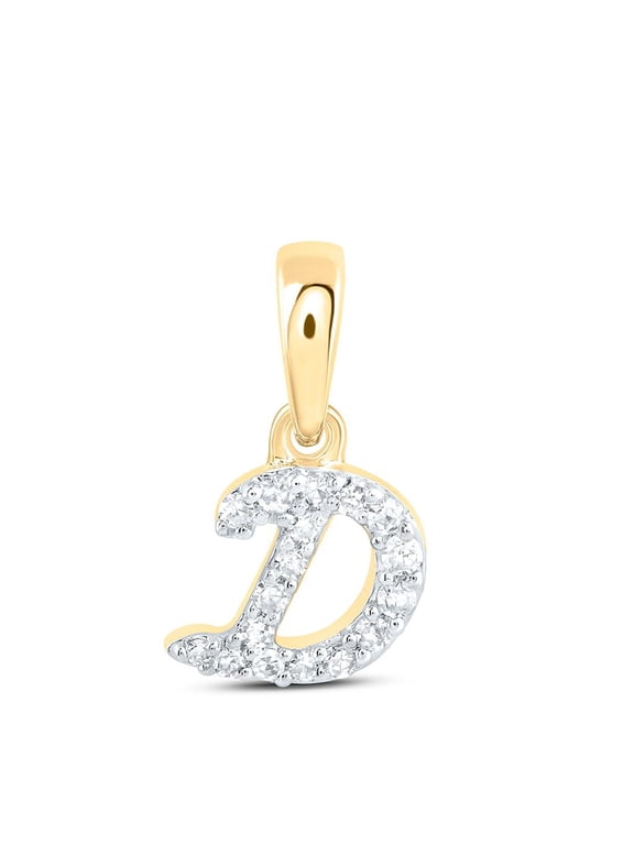 10K Yellow Gold Real Diamond Women's Block Font Initial D Mini Pendant 1/20 CT