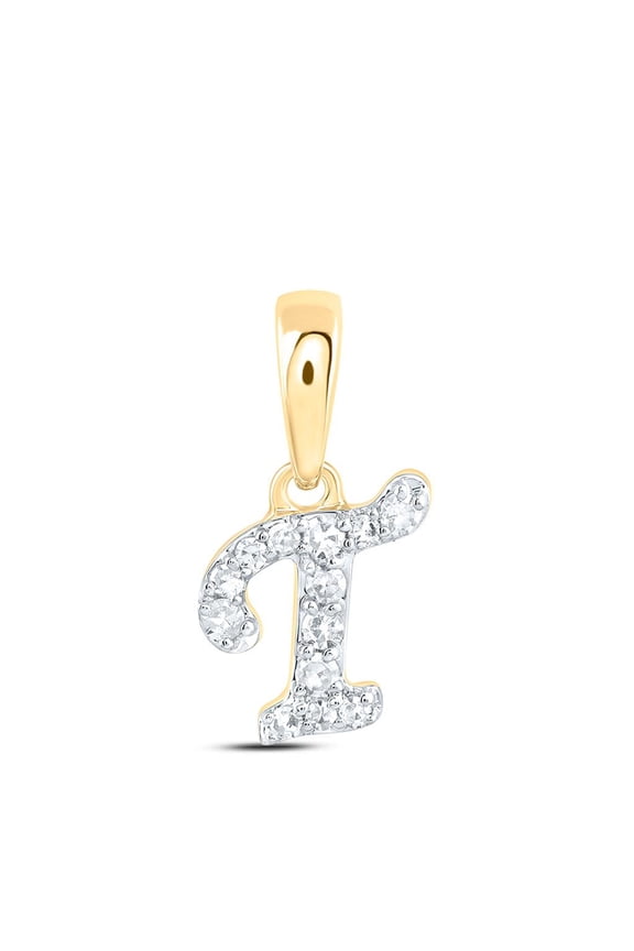 10K Yellow Gold Real Diamond Women's Block Font Initial T Mini Pendant 1/20 CT