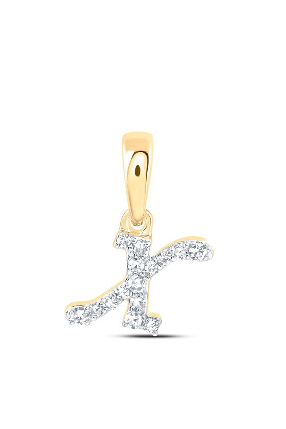 10K Yellow Gold Real Diamond Women's Block Font Initial X Mini Pendant 1/20 CT