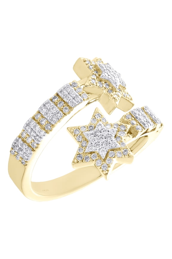 10K Yellow Gold Real Diamond Women's Bypass Star Halo Cuff Cocktail Ring 3/4 CT