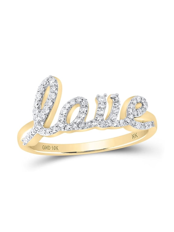 10K Yellow Gold Real Diamond Women's Cursive "LOVE" Band Right Hand Ring 1/4 CT