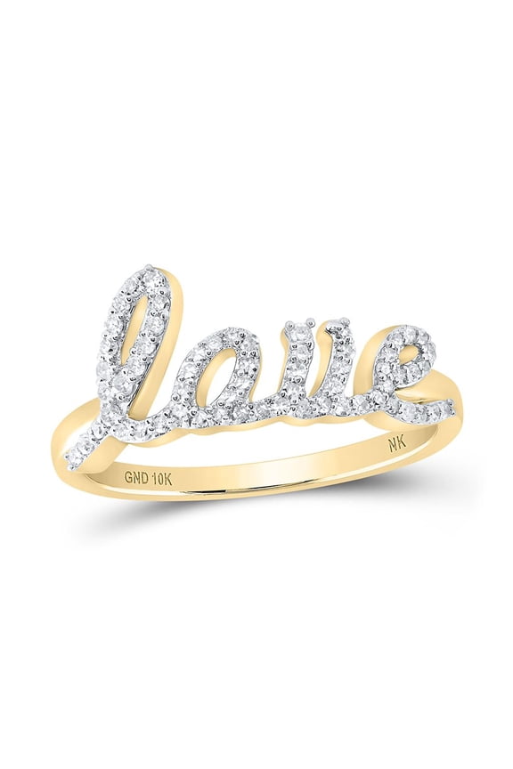 10K Yellow Gold Real Diamond Women's Cursive "LOVE" Band Right Hand Ring 1/4 CT