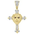 thumbnail image 1 of 10K Yellow Gold Red Eyes Lion Head w/ Diamond Cross Pendant 1.96" (0.35 Ct.), 1 of 5