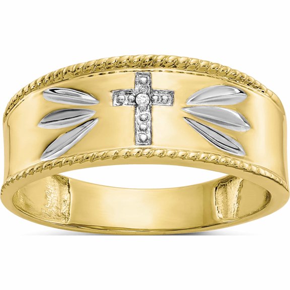 Jewelry by Sweet Pea IB Goodman 10K and White Rhodium Mens .01ct. Diamond Trio Cross Wedding Band