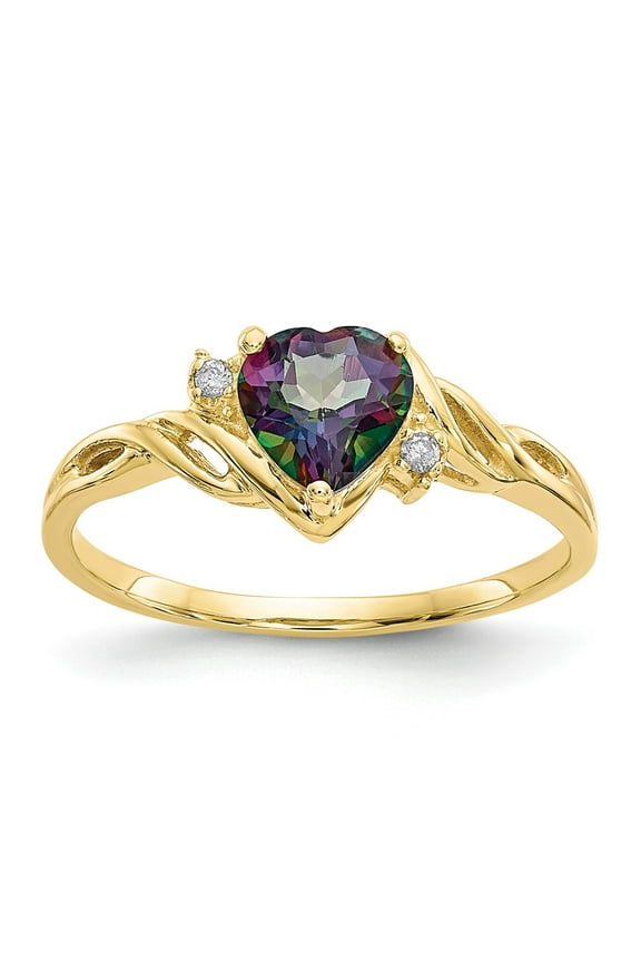 10K Yellow Gold Ring Band Gemstone Diamond Round Mystic Fire Topaz Heart Multi-color