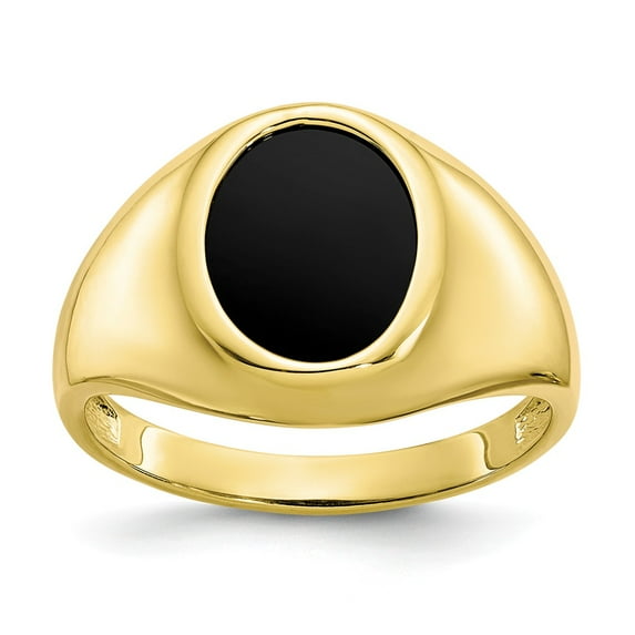 10K Yellow Gold Ring Band Men's Onyx Black Mens, Size 8