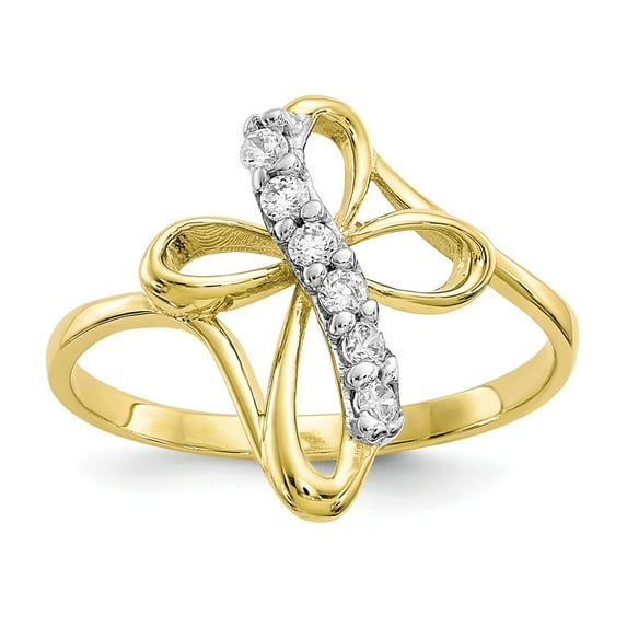 10K Yellow Gold Ring Band Themed Cubic Zirconia CZ White, Size 5