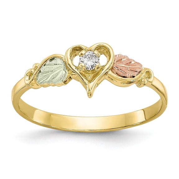 10K Yellow Gold Ring Band Themed Diamond Tri-color Black Hills Heart, Size 8