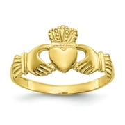 10K Yellow Gold Ring Band Themed Polished Ladies Claddagh, Size 8