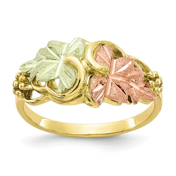 10K Yellow Gold Ring Band Themed Tri-color Black Hills Flower, Size 8