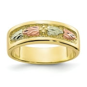 GEMAPEX 10K Yellow Gold Ring Band Themed Tri-color Black Hills