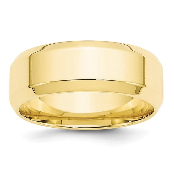 10K Yellow Gold Ring Band Wedding Beveled Comfort 8mm Bevel Edge Fit Size 14