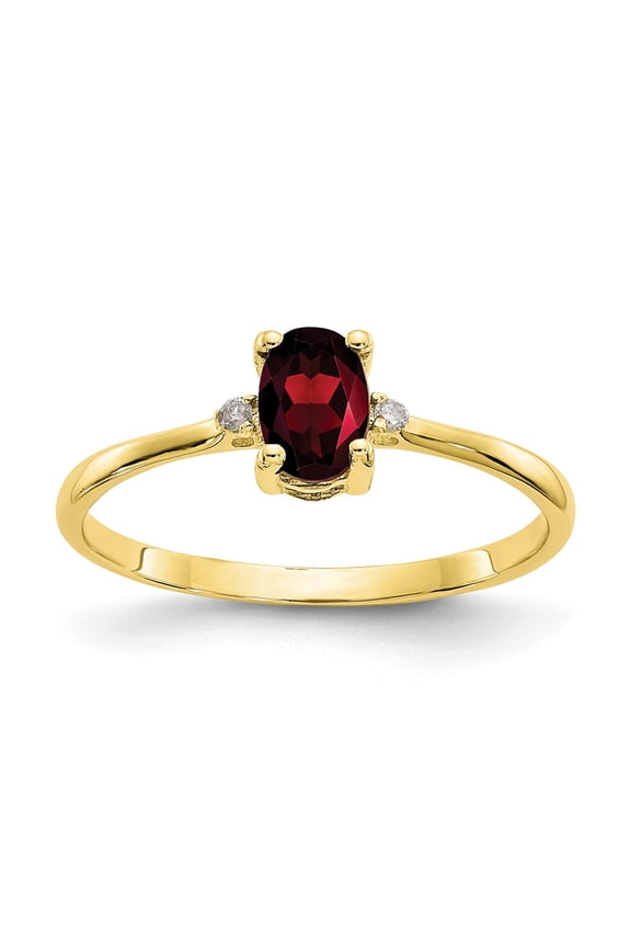 10K Yellow Gold Ring Band with Stones (01) January Garnet Oval Red Diamond Round White, Size 9