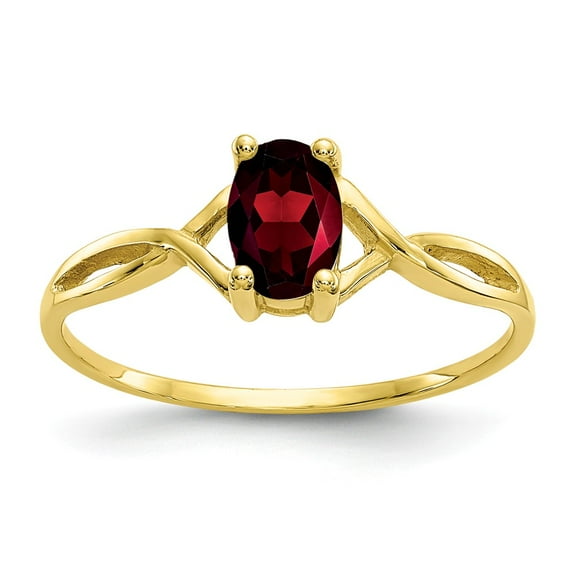 10K Yellow Gold Ring Band with Stones (01) January Garnet Oval Red