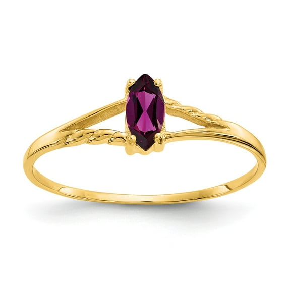 10K Yellow Gold Ring Band with Stones (06) June Garnet (Rhodolite) Marquise Red, Size 6