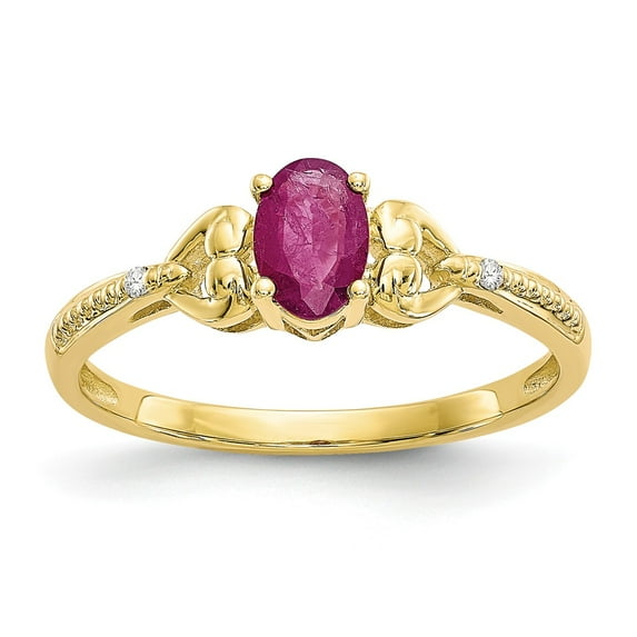 10K Yellow Gold Ring Band with Stones (07) July Ruby Oval Red Diamond Round, Size 6