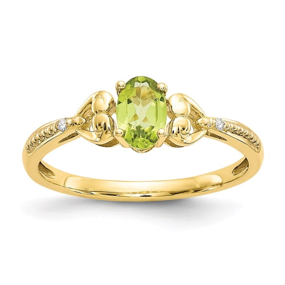 10K Yellow Gold Ring Band with Stones (08) August Peridot Oval Green Diamond Round, Size 8