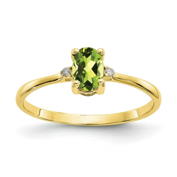 10K Yellow Gold Ring Band with Stones (08) August Peridot Oval Green Diamond Round White, Size 6