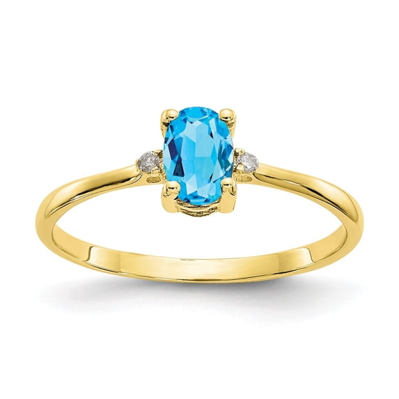 10K Yellow Gold Ring Band with Stones (12) December Swiss Blue Topaz Oval Diamond Round White, Size 9