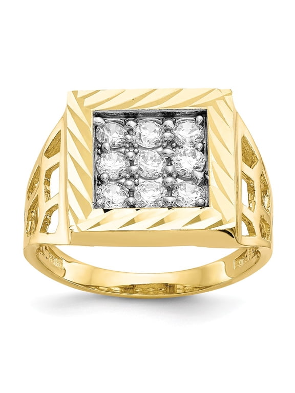 10K Yellow Gold Ring Band with Stones Cubic Zirconia CZ White