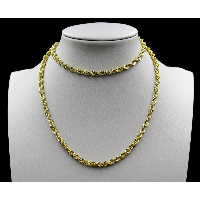 10K Yellow Gold Rope Chain Necklace 16'' - 30 inch 2mm 2.5mm 3mm 4mm 5mm 6mm, Men's, Size: 5 mm