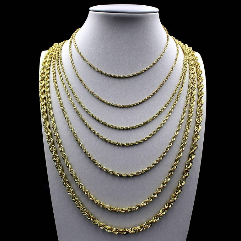 10K Yellow Gold Diamond-Cut Rope Chain Necklace with Lobster Clasp