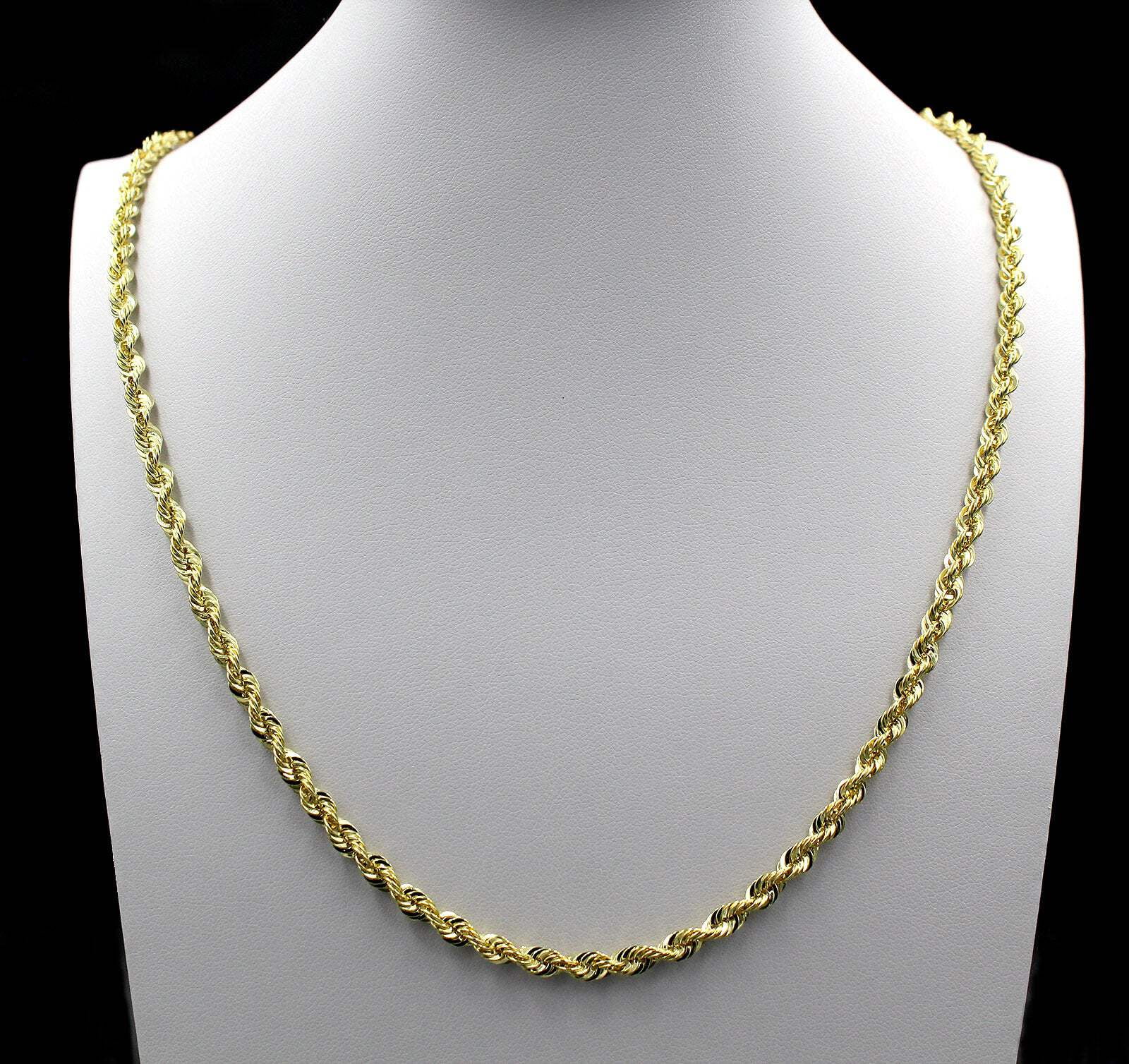 10K Yellow Gold Rope Chain Necklace 4MM 18" 20" 22" 24" 26" 28" 30"