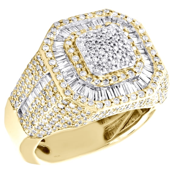 10K Yellow Gold Round & Baguette Diamond 18mm Statement Pinky Ring Band 2.80 CT
