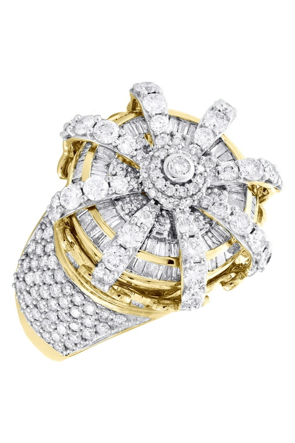 10K Yellow Gold Round & Baguette Diamond Crown Royalty Hat Pinky Ring 6.50 CT.