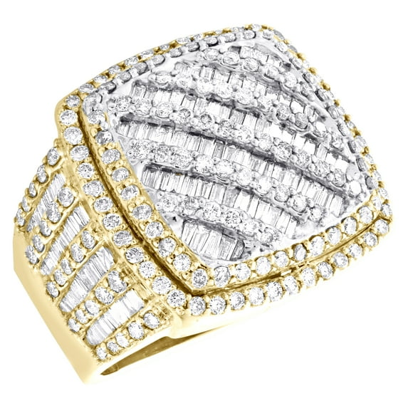 10K Yellow Gold Round & Baguette Diamond Square Statement Pinky Ring 3.95 CT.