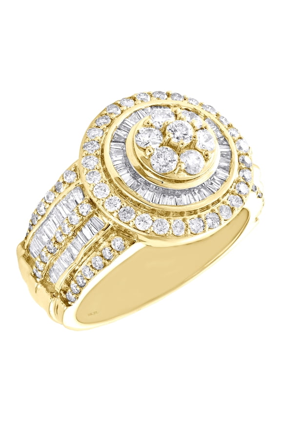 10K Yellow Gold Round & Baguette Diamond Statement Circle Pinky Ring 2.40 CT.