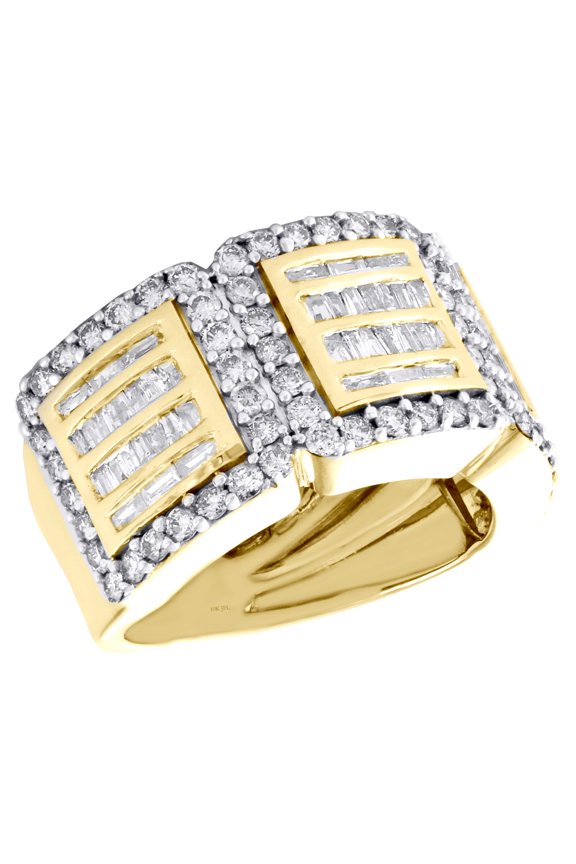 10K Yellow Gold Round & Baguette Diamond Wedding Band 12mm Statement Ring 2 CT.