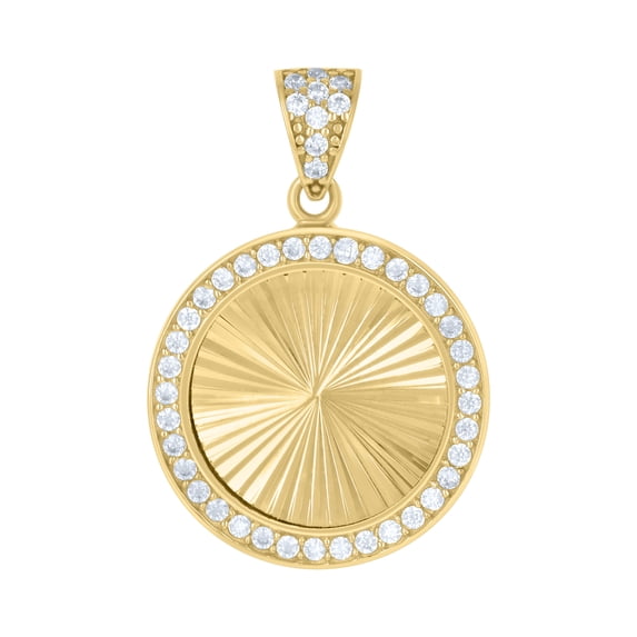 10K Yellow Gold Round CZ Unisex 0.95" Diamond Cut Charm Circle Medallion Pendant
