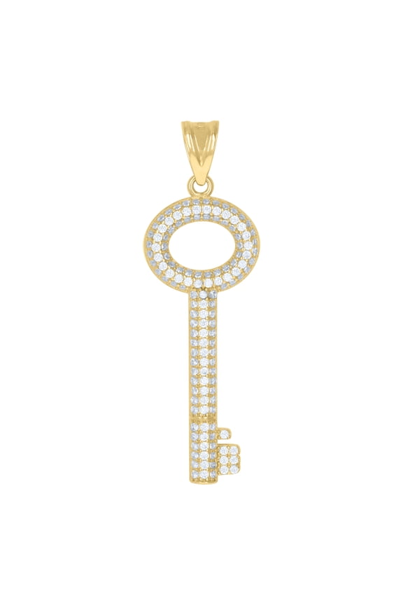10K Yellow Gold Round CZ Unisex 1.75" Iced Out Charm Circle Lock & Key Pendant