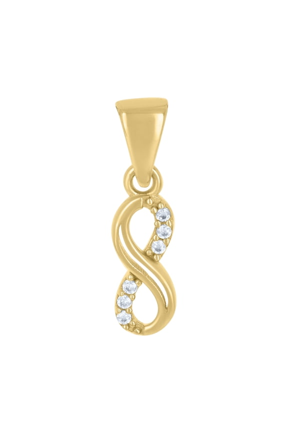 10K Yellow Gold Round CZ Womens 0.75" Small Love Charm Vertical Infinity Pendant