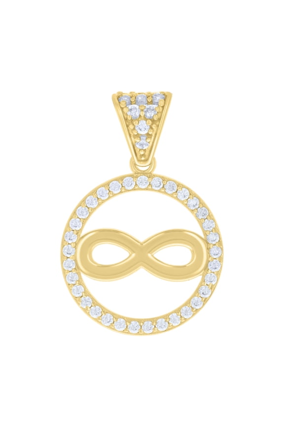 10K Yellow Gold Round CZ Womens 0.85" Medallion Charm Infinity in Circle Pendant