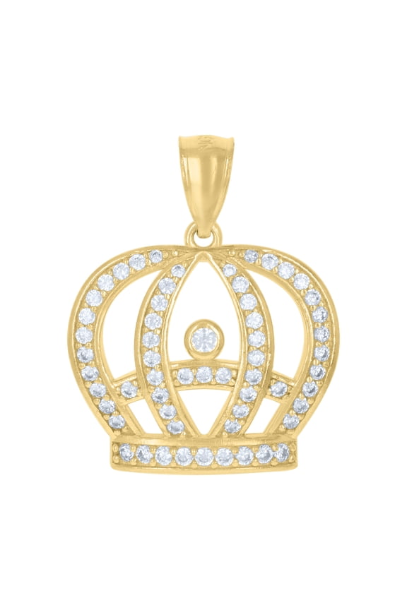 10K Yellow Gold Round Cut CZ Men's 0.90" Royalty Charm King's Crown Pendant