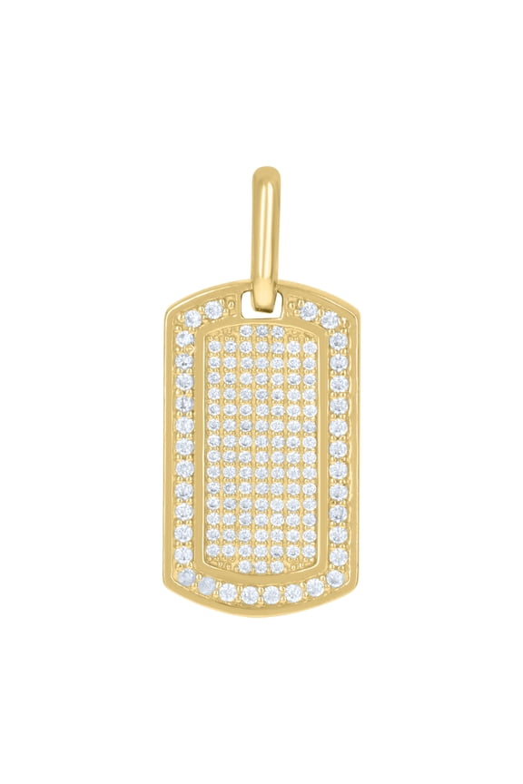 10K Yellow Gold Round Cut CZ Men's Iced Out 1.05" Military Charm Dog Tag Pendant