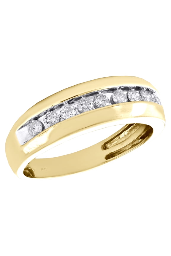 10K Yellow Gold Round Cut Diamond Channel Set Wedding Band 7mm Mens Ring 1/2 CT.