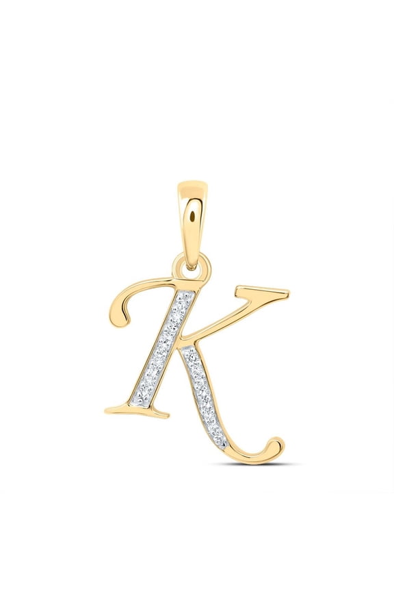 10K Yellow Gold Round Cut Diamond Women's Initial 'K' Letter Pendant 1/10 CT.