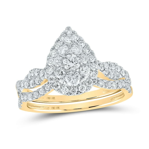 10K Yellow Gold Round Dia. Teardrop Bridal Wedding Ring Band Set 1ctw, Women's Size: 5-10