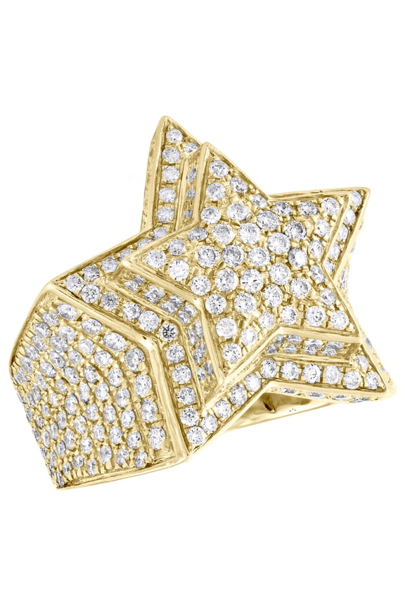10K Yellow Gold Round Diamond 24mm Super Star Tier Pave Pinky Ring Band 3.58 CT.