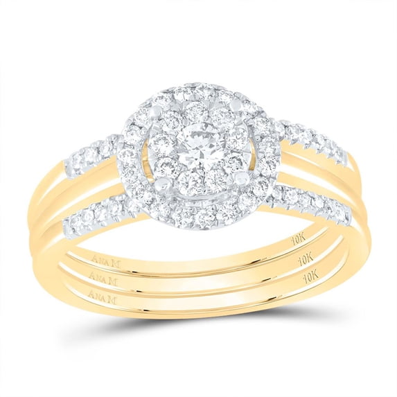 10K Yellow Gold Round Diamond 3-Piece Bridal Wedding Ring Set 0.5cttw
