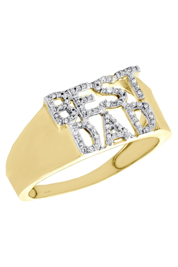 10K Yellow Gold Round Diamond Best Dad Statement Pinky Ring 10mm Band 1/10 CT.