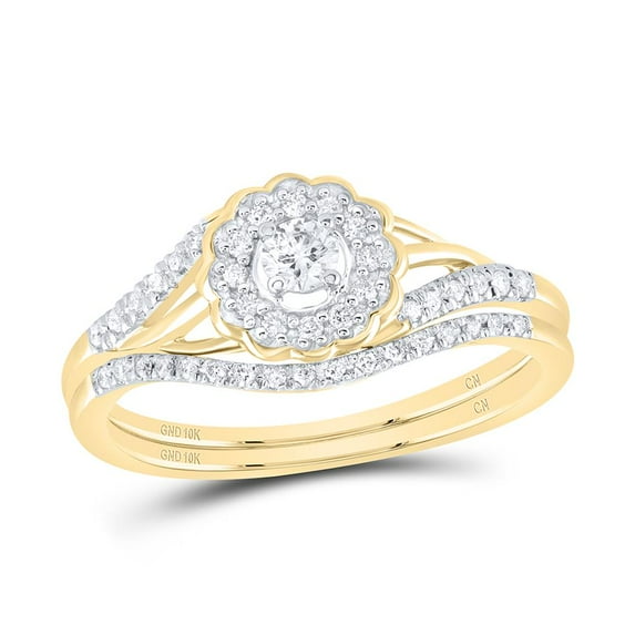 10K Yellow Gold Round Diamond Bridal Wedding Ring Set 0.3cttw